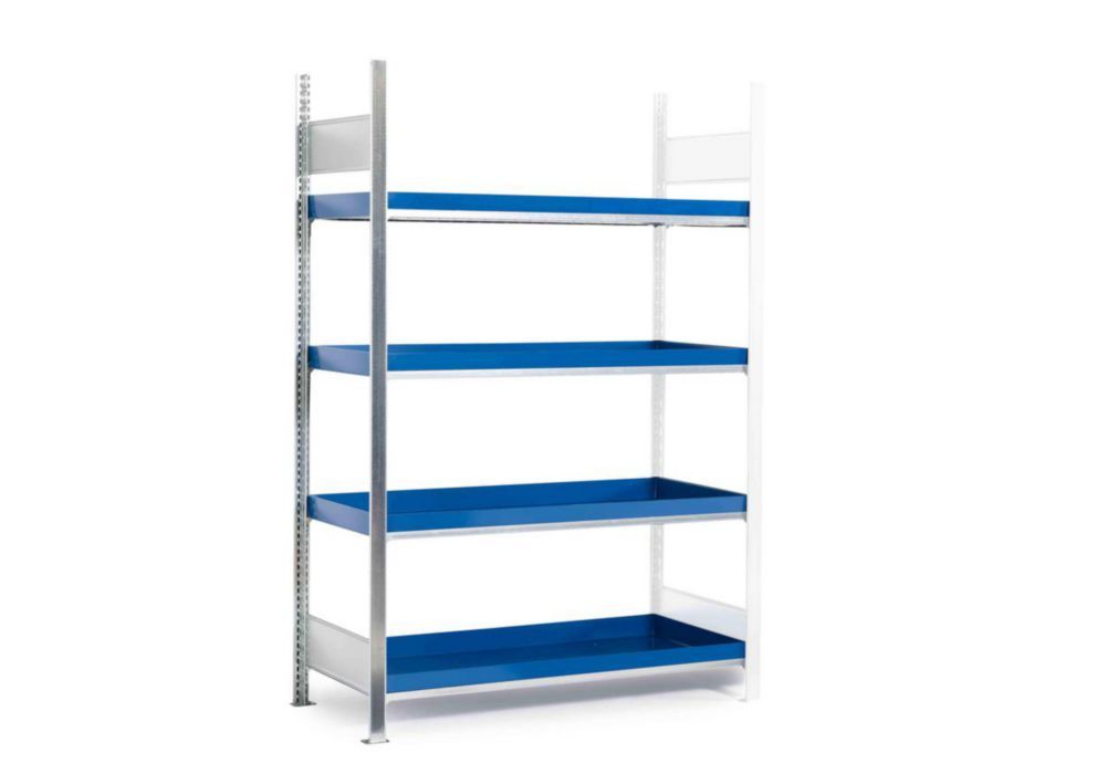 Gefahrstoffregal Typ RWW 1364 verzinkt, 4 Auffangwannen mit Volumen 40 Liter 1360x640x2000mm, Anbauregal