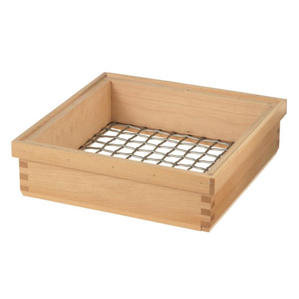 Analysensiebe mit Holzrahmen 500x500x80mm mit Metalldrahtgewebe aus Edelstahl, w 0,045mm nach DIN ISO 3310-1