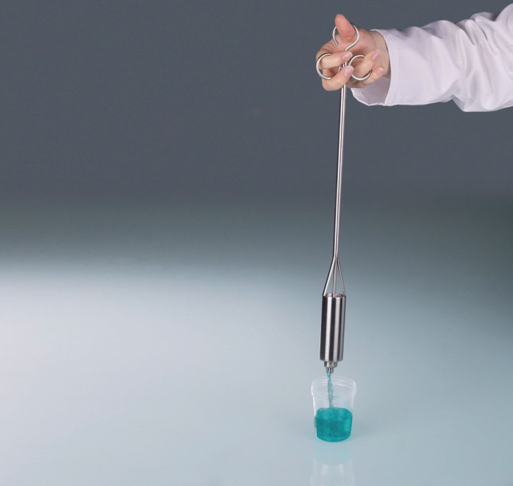 Fl&uuml;ssigkeits-Sammler, Einhandbedienung, Edelstahl V4A (1.4404), Daumen&ouml;ffnung