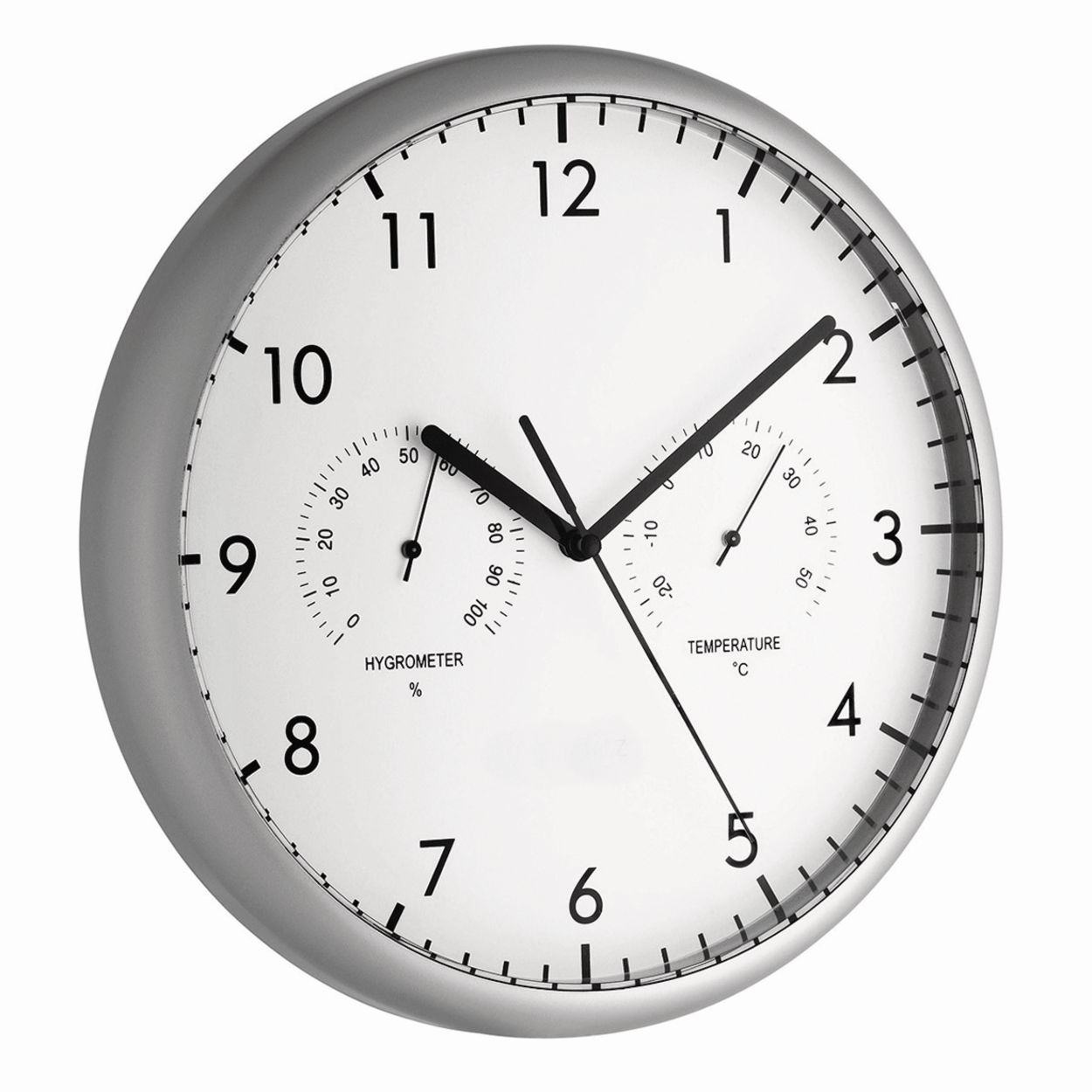Analoge Wanduhr mit Thermometer und Hygrometer