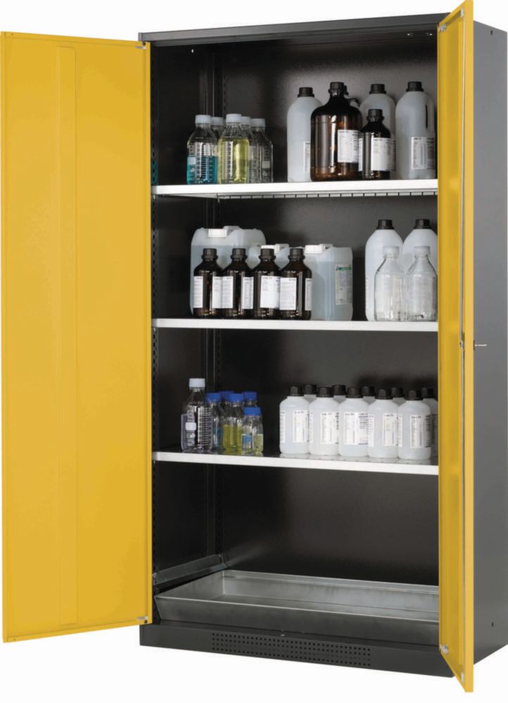 Chemikalienschrank CS-Classic 1055 x 520 x 1950 mm (BxTxH), Flügeltüren anthrazitgrau RAL 7016, 3 Fachböden,