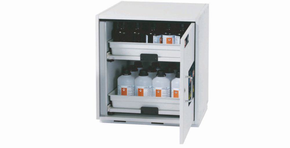 SL Unterbauschrank mit 1 Flügeltür 590mm x 570mm x 600mm (BxTxH), lichtgrau, 2 Tablarauszüge, Türanschlag rechts