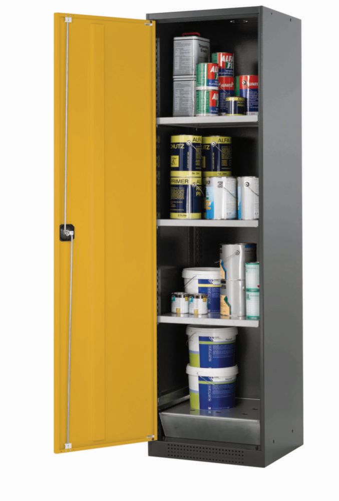 Chemikalienschrank CS-Classic 545x520x1950mm (BxTxH), RAL 7016/RAL 1004, 3x Fachboden, 1x Lochblecheinsatz, 1x Bodenwanne
