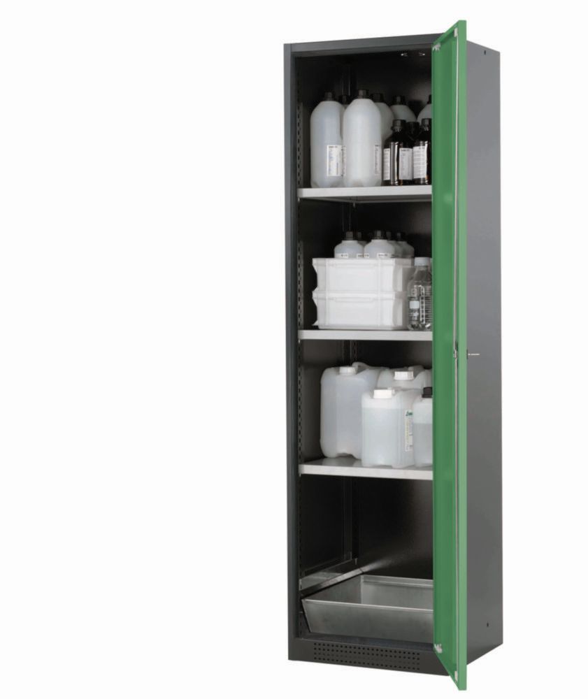 Flügeltürenschrank CS-Classic 545x520x1950mm (BxTxH), RAL 7016/6011 3x Fachboden, 1x Bodenauffangwanne