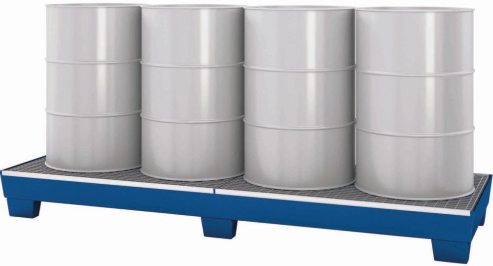 Auffangwannen 260L, für 4 Fässer lackiert, mit Staplerschuhen, Gitterrost verzinkt, 2470x815x250mm