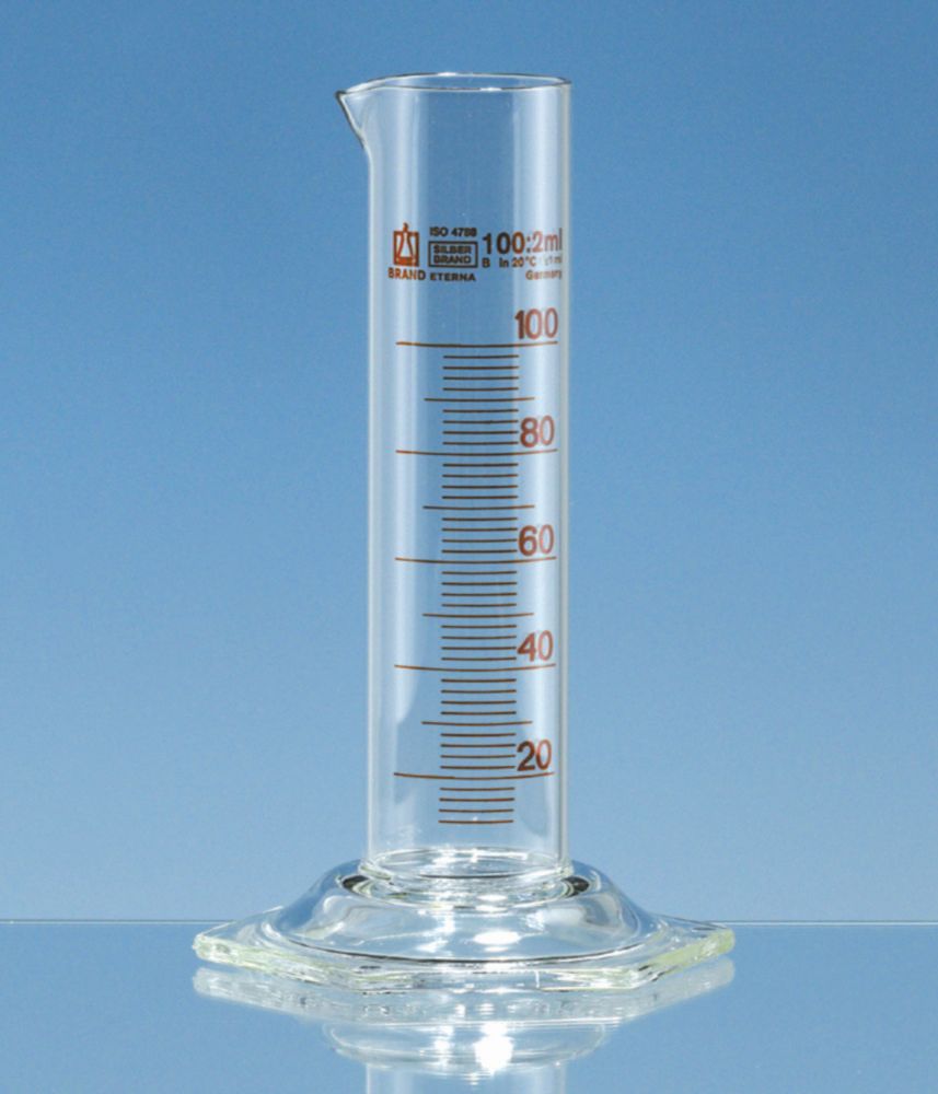 Messzylinder, Borosilikatglas 3.3, niedrige Form, Klasse B, braun graduiert