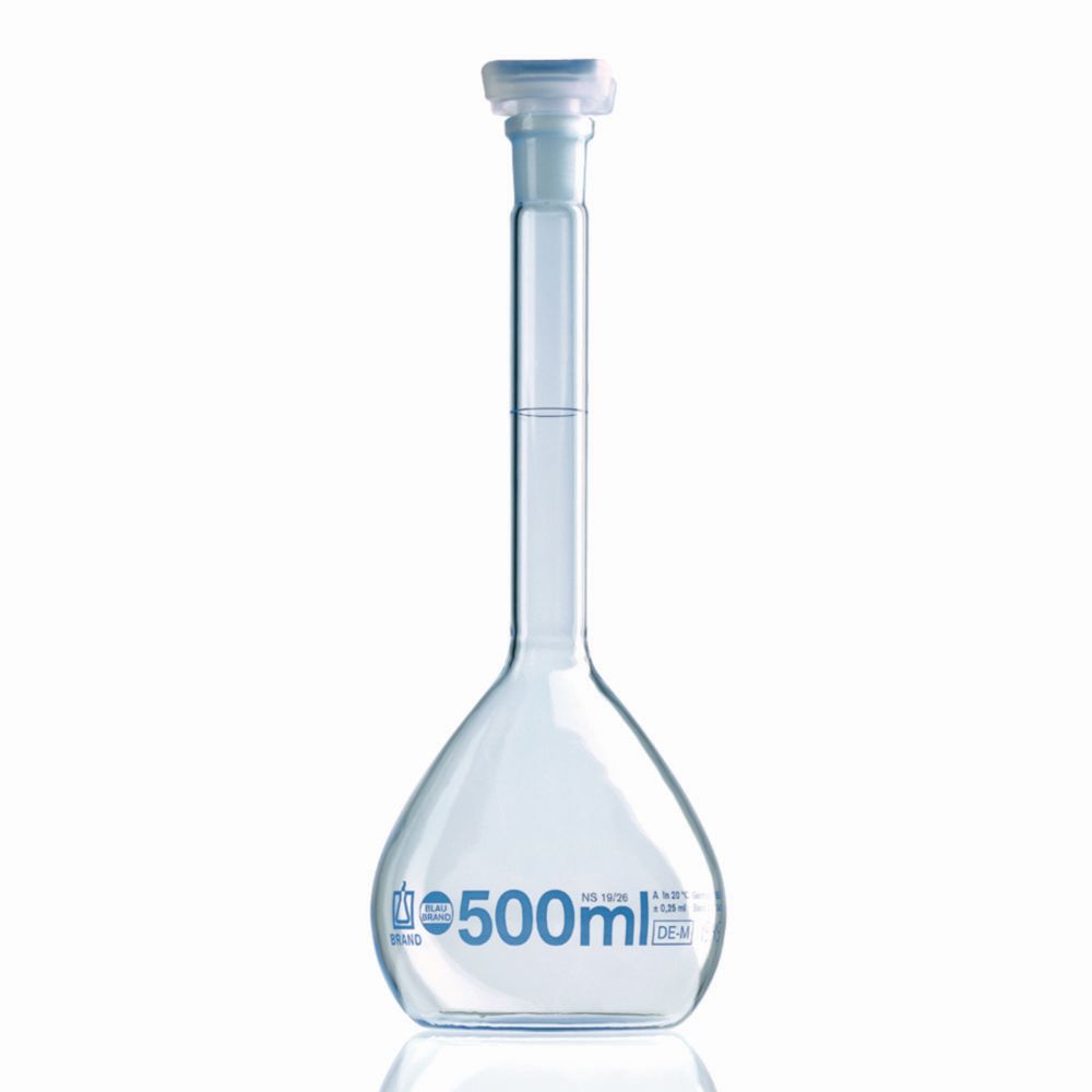 Messkolben, Boro 3.3, Klasse A, blau graduiert