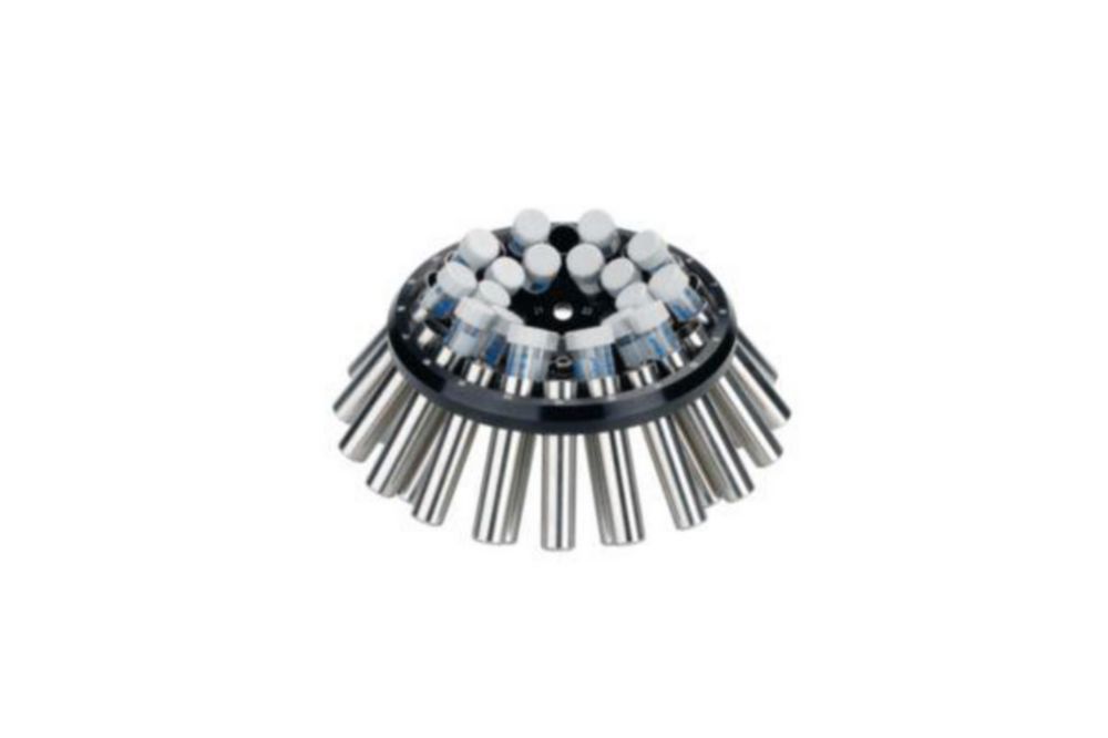 Festwinkelrotor mit 30 Stahlhülsen F-35-30-17 für Zentrifugen 5702/5702 R/5702 RH, inkl. 20 Adapter für konische Gefäße und 30