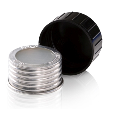 Schraubverschl&uuml;sse GL45, Aluminium, mit &Ouml;ffnung