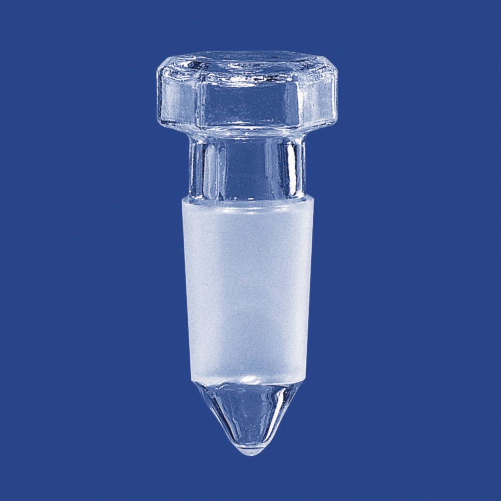 Sechskant-Hohlstopfen mit Spitzboden, Borosilikatglas 3.3
