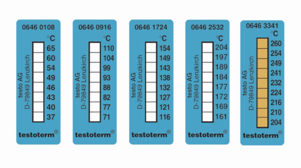 Temperaturmessstreifen testoterm<sup>&reg;</sup>, irreversibel, 8 Temperaturen