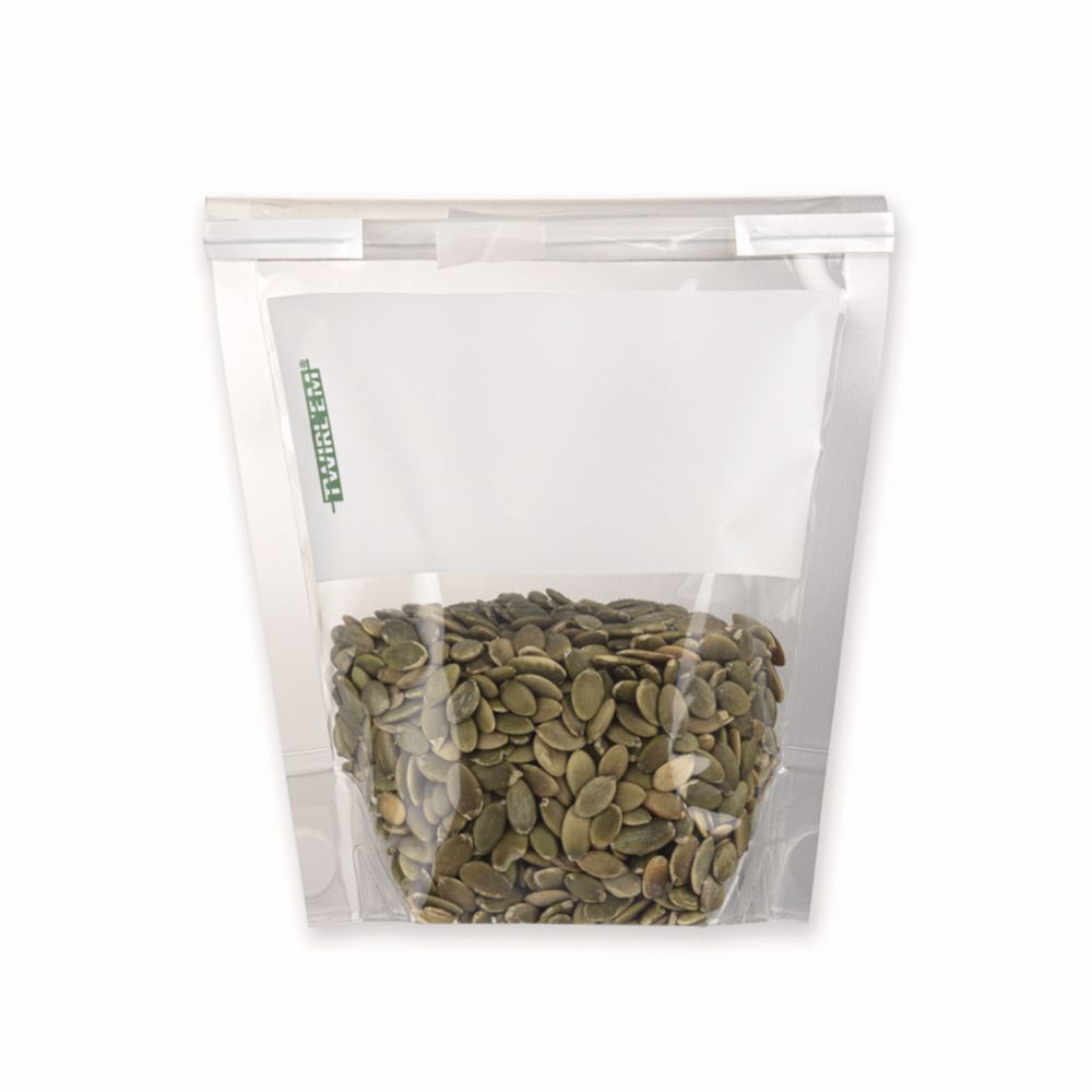 Stand-Up Beutel, TWIRLEM, mit Beschriftungsfeld